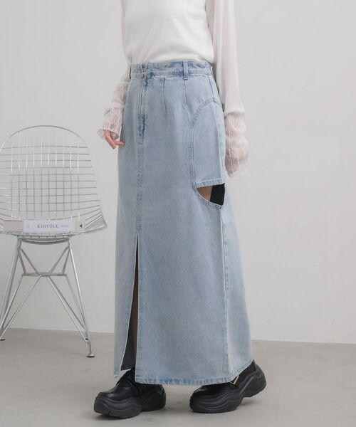 RETRO GIRL(レトロガール)の「スリットデザインデニムSK(デニムスカート・レディース・ブラック/ブルー・MEDIUM/LARGE)」の19枚目の写真