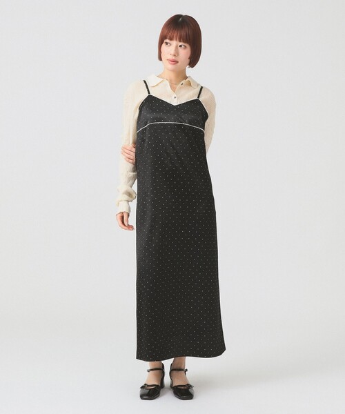 Ray BEAMS（レイビームス）の「サテン ドット キャミワンピース（ワンピース・レディース・ブラック/オフホワイト・1/0）」の6枚目の写真