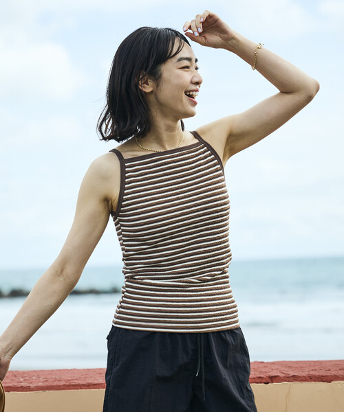 FREAK'S STORE(フリークスストア)の「【Beach & Festival】カップ付き ボーダーキャミソール(キャミソール・レディース・レッド/ブラウン/ブラック・MEDIUM/SMALL)」の1枚目の写真