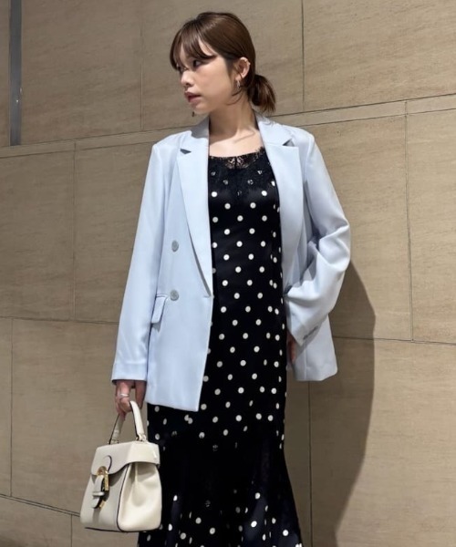 FRAY I.D(フレイアイディー)の「ダブルテーラードジャケット/ウォッシャブル・UVカット・防シワ・接触冷感(テーラードジャケット・レディース・ベージュ/ブラック/ライトブルー・0/1)」の1枚目の写真