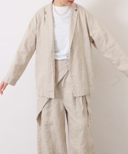 JOURNAL STANDARD LUXE(ジャーナルスタンダード ラックス)の「フレンチリネンツイル テーラージャケット(テーラードジャケット・レディース・ベージュ/ブラック・FREE)」の2枚目の写真