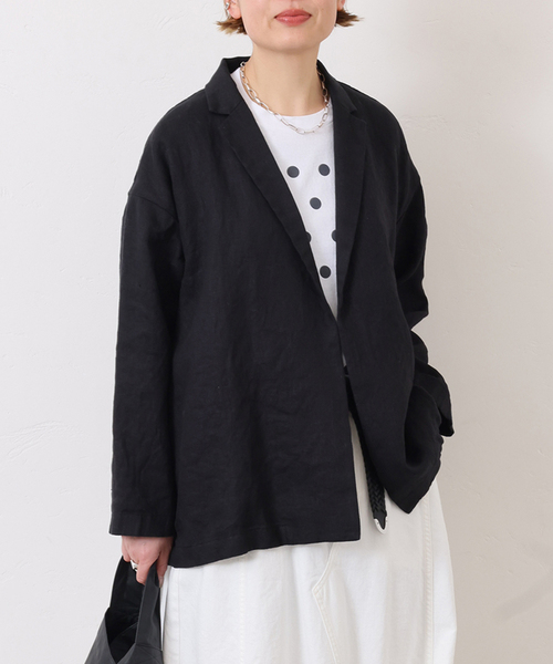 JOURNAL STANDARD LUXE(ジャーナルスタンダード ラックス)の「フレンチリネンツイル テーラージャケット(テーラードジャケット・レディース・ベージュ/ブラック・FREE)」の1枚目の写真