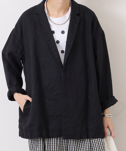 JOURNAL STANDARD LUXE(ジャーナルスタンダード ラックス)の「フレンチリネンツイル テーラージャケット(テーラードジャケット・レディース・ベージュ/ブラック・FREE)」の16枚目の写真