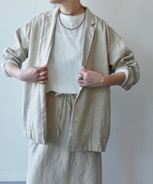 JOURNAL STANDARD LUXE（ジャーナルスタンダード　ラックス）の「フレンチリネンツイル テーラージャケット（テーラードジャケット・レディース・ベージュ/ブラック・FREE）」の5枚目の写真
