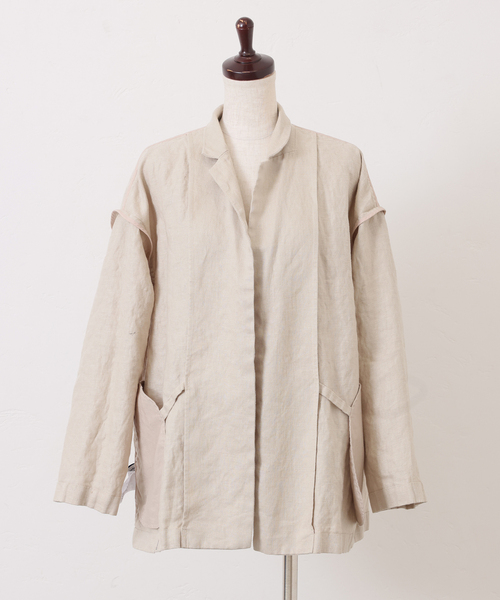 JOURNAL STANDARD LUXE(ジャーナルスタンダード ラックス)の「フレンチリネンツイル テーラージャケット(テーラードジャケット・レディース・ベージュ/ブラック・FREE)」の14枚目の写真