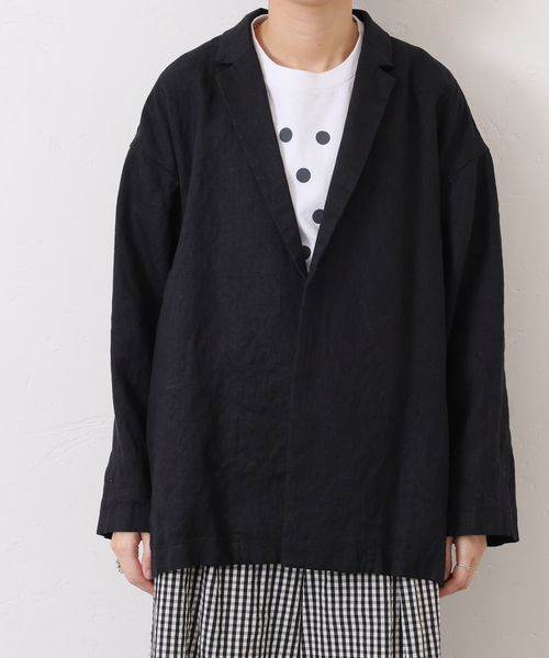 JOURNAL STANDARD LUXE(ジャーナルスタンダード ラックス)の「フレンチリネンツイル テーラージャケット(テーラードジャケット・レディース・ベージュ/ブラック・FREE)」の3枚目の写真