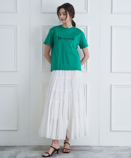 DRESSTERIOR(ドレステリア)の「【接触冷感/抗菌防臭/消臭】アイスクリアコットン Bonsoir ロゴTシャツ(Tシャツ/カットソー・レディース・ブラック/グリーン/ホワイト・38/36/34)」の18枚目の写真