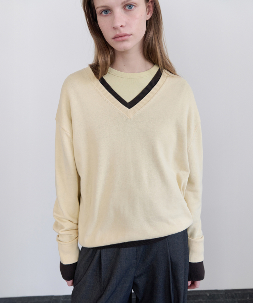 LEVAR(レバー)の「All-day Cotton V-neck Knit - French Butter(ニット/セーター・レディース・その他・FREE)」の1枚目の写真