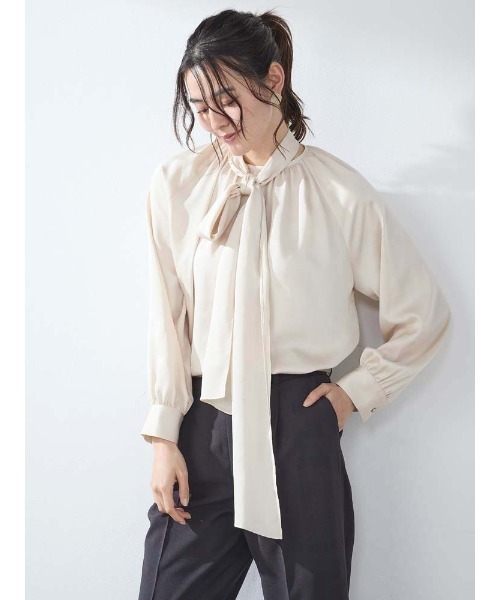Perfect Suit FActory(パーフェクトスーツファクトリー)の「リボンギャザー ボウタイブラウス ブラック/グレー/ベージュ(Tシャツ/カットソー・レディース・ブラック/グレー/ベージュ・S/M/L)」の21枚目の写真