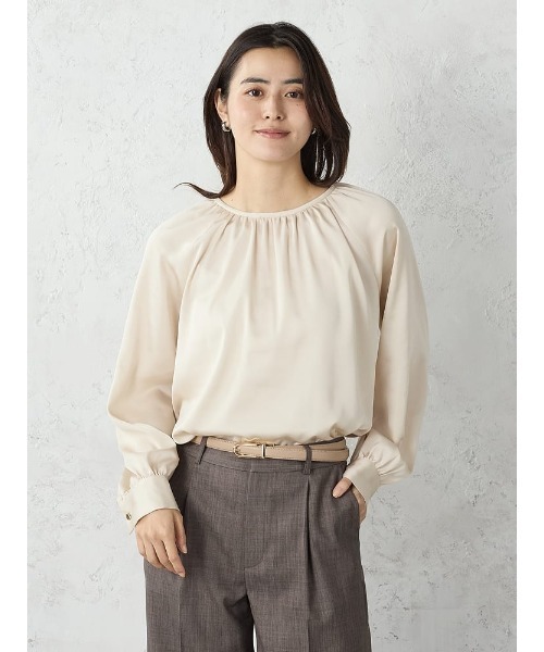 Perfect Suit FActory(パーフェクトスーツファクトリー)の「リボンギャザー ボウタイブラウス ブラック/グレー/ベージュ(Tシャツ/カットソー・レディース・ブラック/グレー/ベージュ・S/M/L)」の18枚目の写真
