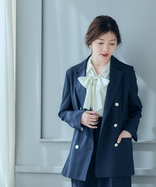 12Twelve Agenda（トゥエルブ　アジェンダ）の「ウォッシャブルリネンライクダブルテーラードジャケット（テーラードジャケット・レディース・アイボリー/ネイビー/グレー・M/S）」の3枚目の写真