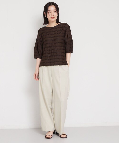 THE SHOP TK （ザ ショップ ティーケー ）の「【XS-XL/洗える】オン・オフ問わずきれいに決まる 麻調ワイドパンツ（その他パンツ・レディース・ブラウン系その他/ブラック/ライトベージュ・12/11/10/14/13）」の6枚目の写真