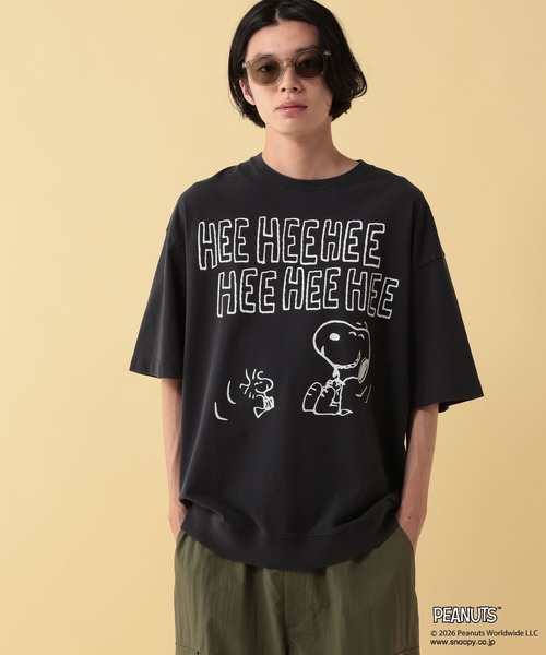 GEORGE'S(ジョージズ)の「【PEANUTS】スヌーピー加工スソリブTシャツ【UNISEX】(Tシャツ/カットソー・メンズ・ブラック/ピンク/グリーン・LARGE/MEDIUM)」の2枚目の写真