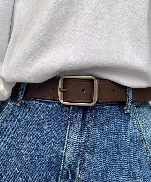 VIBGYOR(ヴィブジョー)の「フェイクレザーベルト / シンプルバックルベルト ブラック ブラウン ユニセックス 韓国系 古着MIX ベーシックベルト(DAY)(ベルト・レディース・ブラウン/ブラック・FREE)」の3枚目の写真