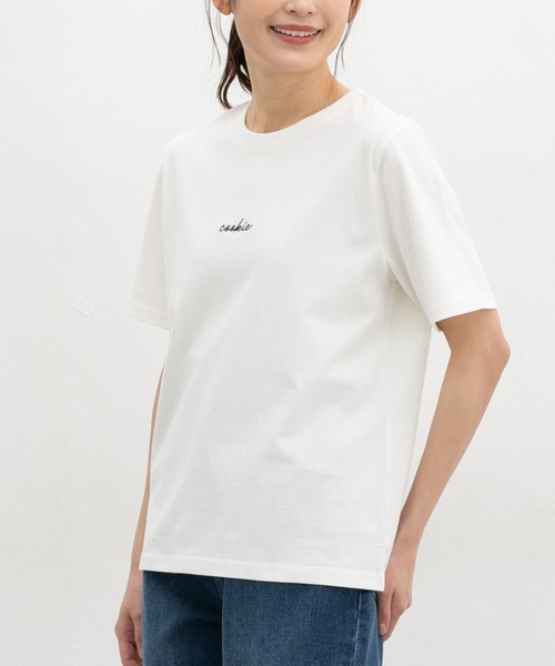 Honeys(ハニーズ)の「【UVカット】こだわり綿半袖ロゴT(Tシャツ/カットソー・レディース・パープル/サックスブルー/ブラック/オフホワイト/グレー・L/LL/M/S)」の2枚目の写真