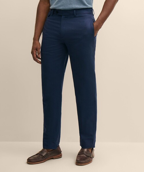 美品 Brooks Brothers 春夏 麻混 AB5 M位 濃紺 ネイビー リネン／コットン プレーンフロントパンツ Regular（その他パンツ