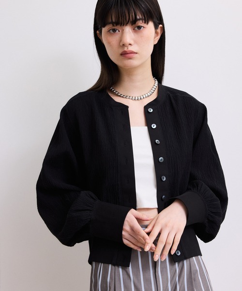 セール】【WEB限定】メニーボタンリップルシアーカーディガン