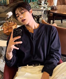 NOWLE（ノウル）の「【NOWLE】コットン ヘンリーネック ロングスリーブTシャツ / ルーズ ロンT（Tシャツ/カットソー）」