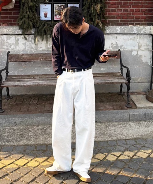 NOWLE(ノウル)の「【NOWLE】コットン ヘンリーネック ロングスリーブTシャツ / ルーズ ロンT(Tシャツ/カットソー・メンズ・ネイビー/ブラック・SMALL/MEDIUM/LARGE/X-LARGE)」の11枚目の写真