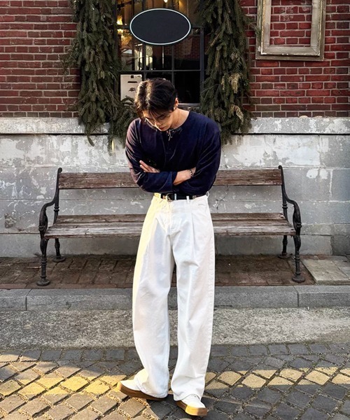 NOWLE(ノウル)の「【NOWLE】コットン ヘンリーネック ロングスリーブTシャツ / ルーズ ロンT(Tシャツ/カットソー・メンズ・ネイビー/ブラック・SMALL/MEDIUM/LARGE/X-LARGE)」の16枚目の写真