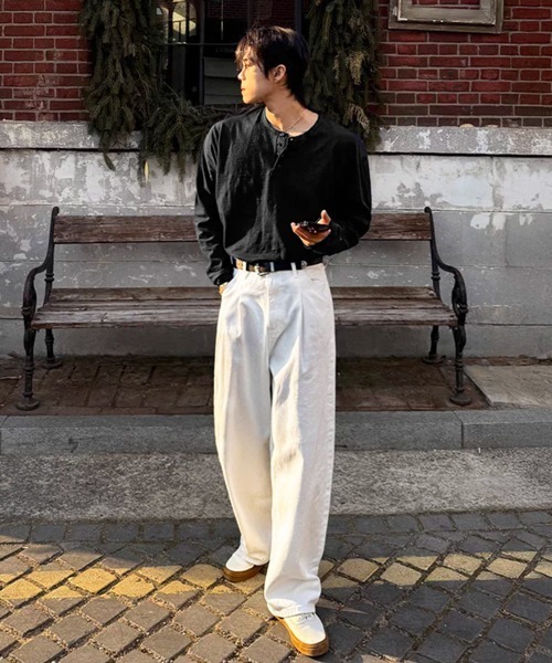 NOWLE(ノウル)の「【NOWLE】コットン ヘンリーネック ロングスリーブTシャツ / ルーズ ロンT(Tシャツ/カットソー・メンズ・ネイビー/ブラック・SMALL/MEDIUM/LARGE/X-LARGE)」の20枚目の写真