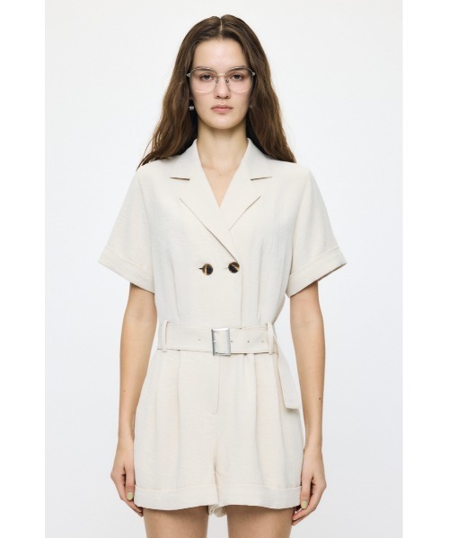 MOUSSY(マウジー)の「BELTED SHORT SLEEVE ジャンプスーツ(つなぎ/オールインワン・レディース・ブラウン/ベージュ/ブラック・1/2)」の3枚目の写真