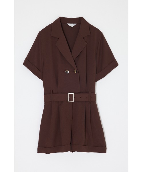 MOUSSY(マウジー)の「BELTED SHORT SLEEVE ジャンプスーツ(つなぎ/オールインワン・レディース・ブラウン/ベージュ/ブラック・1/2)」の2枚目の写真