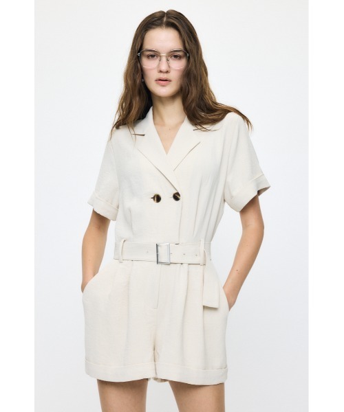 MOUSSY(マウジー)の「BELTED SHORT SLEEVE ジャンプスーツ(つなぎ/オールインワン・レディース・ブラウン/ベージュ/ブラック・1/2)」の7枚目の写真