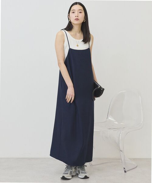 AMERICAN HOLIC(アメリカンホリック)の「リネンライクIラインキャミワンピース(ワンピース・レディース・ダークネイビー/ブラウン・L/M)」の6枚目の写真