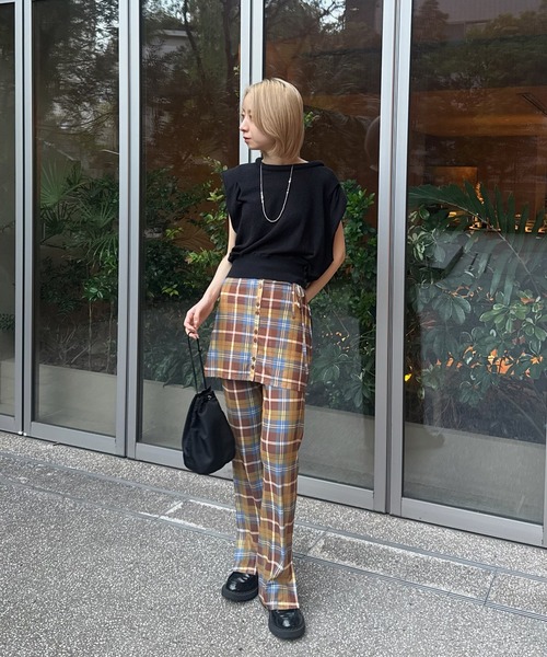 Ameri（アメリ）の「WRAP BELT SET CHECK PANTS（その他パンツ・レディース・ブラウン/ネイビー・MEDIUM/SMALL）」の4枚目の写真