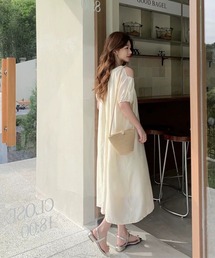 shopnikoniko（ショップニコニコ）の「ワンピース 夏 ロング丈 オープンショルダー パフスリーブ ワンピース（ワンピース）」