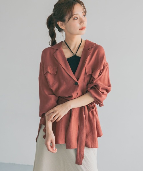 mysty woman(ミスティウーマン)の「開襟Wブレストシャツ 678707(シャツ/ブラウス・レディース・キナリ/テラコッタ・FREE)」の5枚目の写真