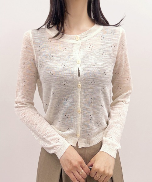 CLOTHY（クロシィ）の「【“ちょい透け”が可愛い】ショート丈クルーネックカーデ（カーディガン/ボレロ・レディース・イエロー/アイボリー/ブラック・FREE）」の2枚目の写真