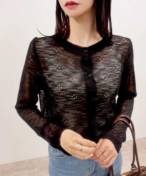 CLOTHY（クロシィ）の「【“ちょい透け”が可愛い】ショート丈クルーネックカーデ（カーディガン/ボレロ・レディース・イエロー/アイボリー/ブラック・FREE）」の13枚目の写真