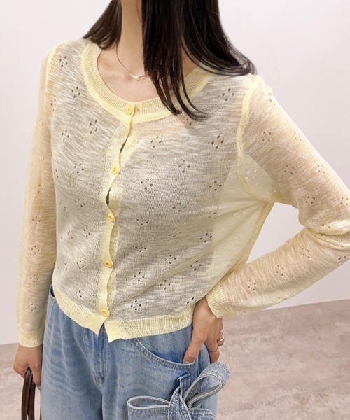 CLOTHY（クロシィ）の「【“ちょい透け”が可愛い】ショート丈クルーネックカーデ（カーディガン/ボレロ・レディース・イエロー/アイボリー/ブラック・FREE）」の17枚目の写真