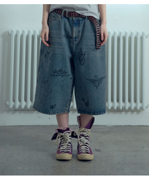 NICE GHOST CLUB（ナイスゴーストクラブ）の「BIG WIDE BERMUDA DOODLE DENIM PANTS_BLUE(NG2GMUD160A)（デニムパンツ）」