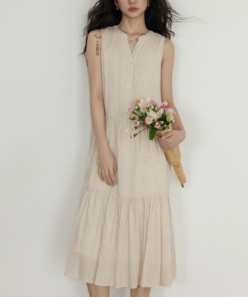 LUCPY(ラクピー)の「ノースリーブティアードワンピース(ワンピース・レディース・ホワイト・XX-LARGE/X-LARGE/LARGE/MEDIUM)」の1枚目の写真