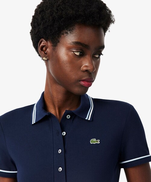 LACOSTE(ラコステ)の「カラー&カフスラインスリムフィットポロシャツ(ポロシャツ・レディース・ネイビー/ホワイト・40/38/34/36)」の5枚目の写真