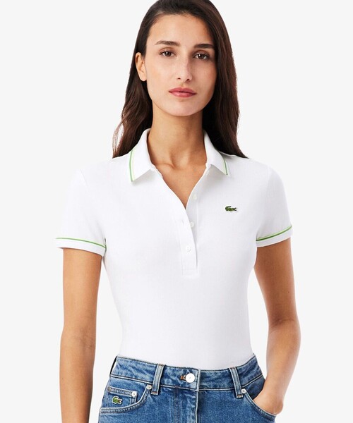 LACOSTE(ラコステ)の「カラー&カフスラインスリムフィットポロシャツ(ポロシャツ・レディース・ネイビー/ホワイト・40/38/34/36)」の9枚目の写真