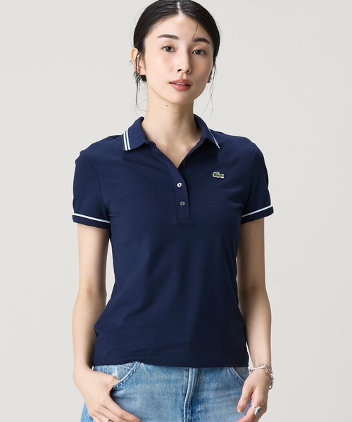 LACOSTE(ラコステ)の「カラー&カフスラインスリムフィットポロシャツ(ポロシャツ・レディース・ネイビー/ホワイト・40/38/34/36)」の2枚目の写真