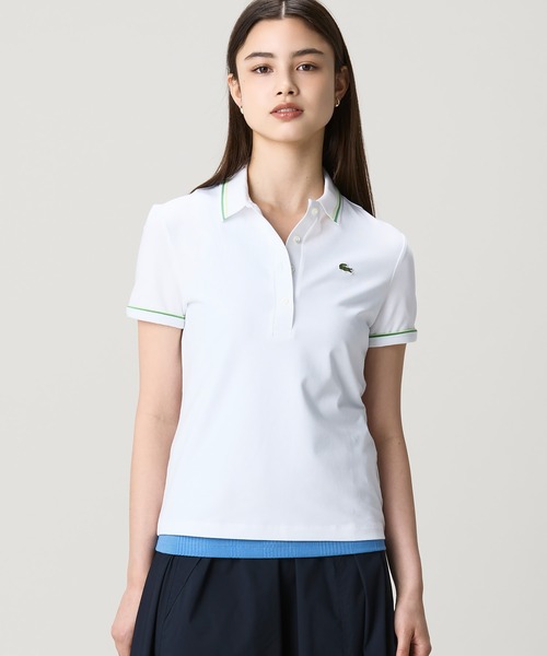 LACOSTE(ラコステ)の「カラー&カフスラインスリムフィットポロシャツ(ポロシャツ・レディース・ネイビー/ホワイト・40/38/34/36)」の1枚目の写真