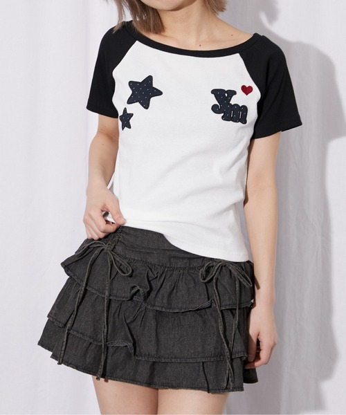 GORGE（ゴージ）の「《ワッペンデザイン》短丈配色ラグランTシャツ／Y2K／春夏／全3色（Tシャツ/カットソー・レディース・グレー/ネイビー/ホワイト・F）」の8枚目の写真