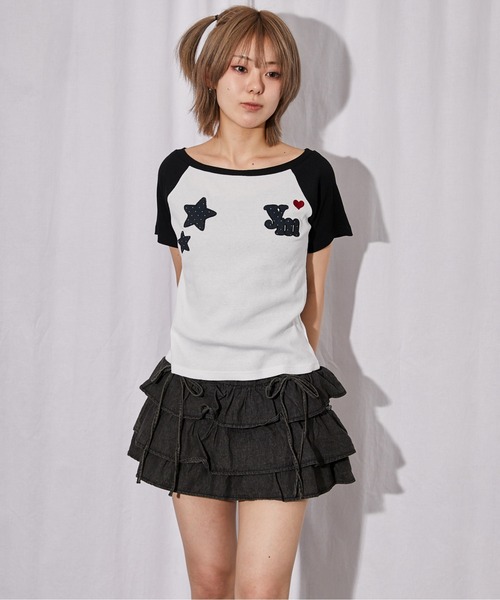 GORGE（ゴージ）の「《ワッペンデザイン》短丈配色ラグランTシャツ／Y2K／春夏／全3色（Tシャツ/カットソー・レディース・グレー/ネイビー/ホワイト・F）」の10枚目の写真