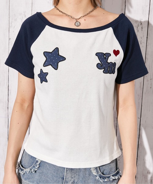 GORGE（ゴージ）の「《ワッペンデザイン》短丈配色ラグランTシャツ／Y2K／春夏／全3色（Tシャツ/カットソー・レディース・グレー/ネイビー/ホワイト・F）」の14枚目の写真