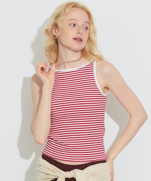 FEAR OF GOD ストライプ タンクトップ Sサイズ　赤白ボーダー セール】OUT BRA ボーダーボートネックタンクトップ（タンクトップ