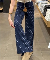 ドット柄 ハイウエスト セミフレアパンツ
