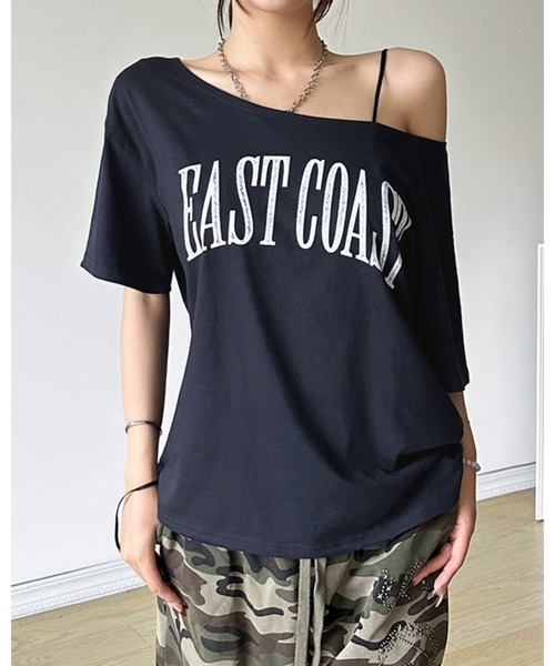 CHEER(チアー)の「アメリカンレトロ風オフショルダー半袖Tシャツ(Tシャツ/カットソー・レディース・ネイビー・フリー)」の10枚目の写真