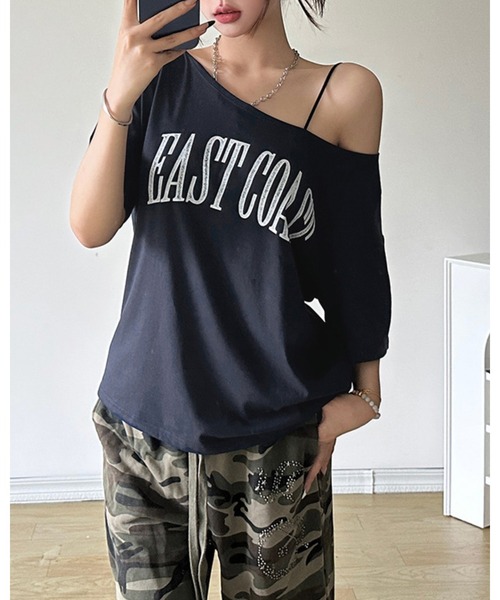CHEER(チアー)の「アメリカンレトロ風オフショルダー半袖Tシャツ(Tシャツ/カットソー・レディース・ネイビー・フリー)」の12枚目の写真