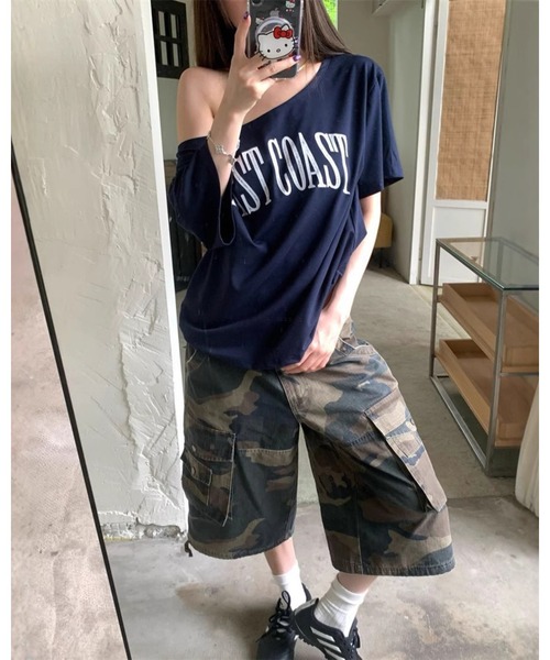 CHEER(チアー)の「アメリカンレトロ風オフショルダー半袖Tシャツ(Tシャツ/カットソー・レディース・ネイビー・フリー)」の3枚目の写真