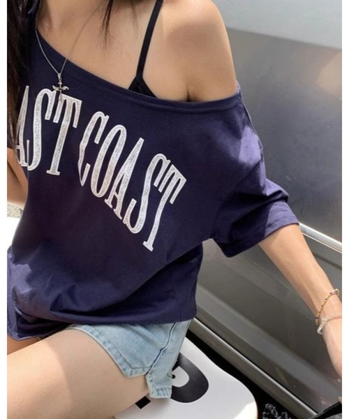 CHEER(チアー)の「アメリカンレトロ風オフショルダー半袖Tシャツ(Tシャツ/カットソー・レディース・ネイビー・フリー)」の14枚目の写真
